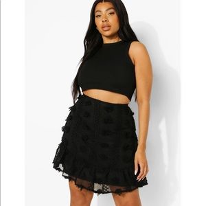 Black Textured Lace Frill Hem Skirt